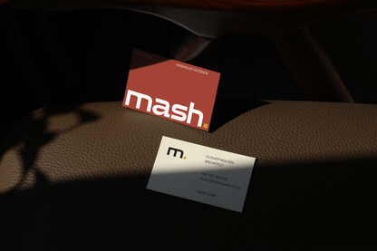 realistic branding business card mockup on brown leather background with soft light and shadow