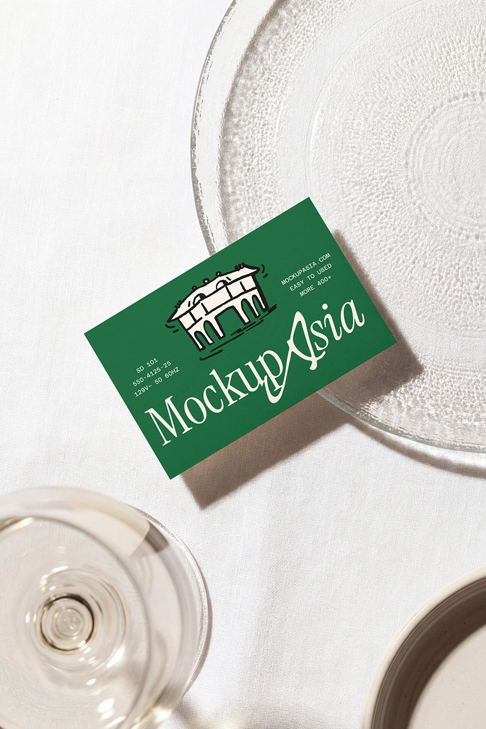 Restaurant business card mockup on elegant dining table setting