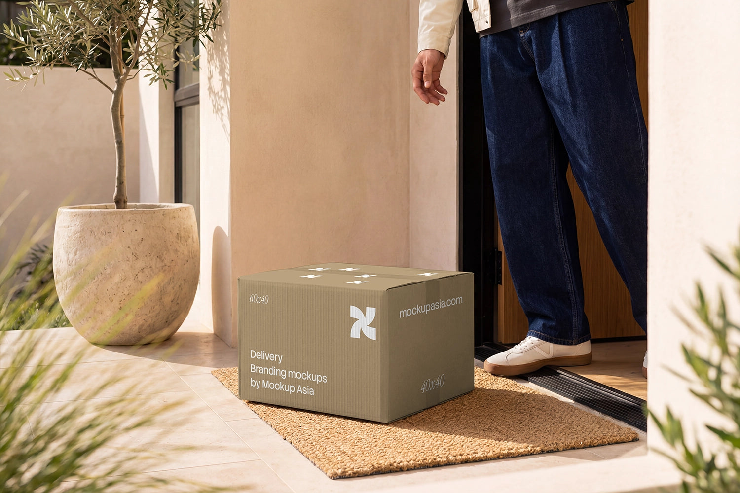 Realistic doorstep packaging mockup for subscription and courier branding