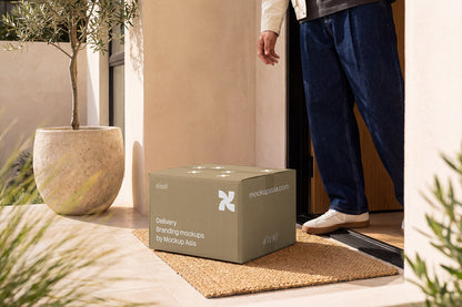 Realistic doorstep packaging mockup for subscription and courier branding