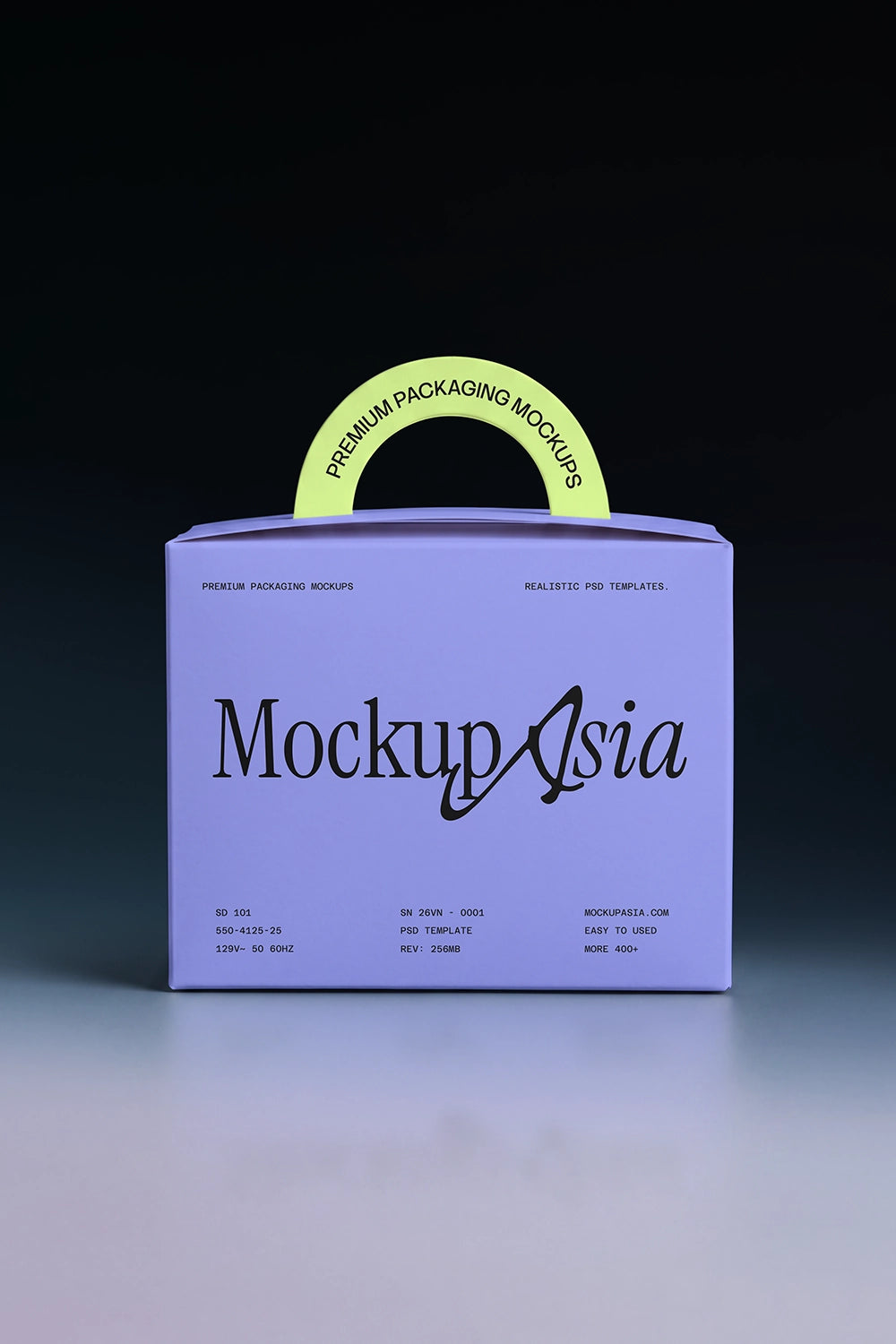 Realistic white packaging box mockup with clean typography and studio lighting