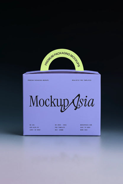 Realistic white packaging box mockup with clean typography and studio lighting