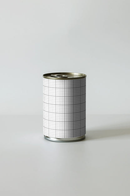 canned food mockup with blank label and minimal aesthetic presentation