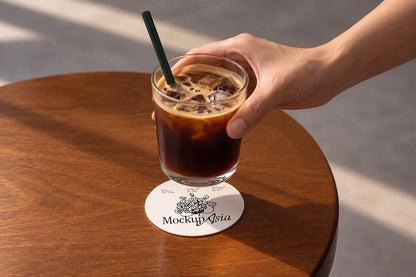 KOD05 – Coaster Mockup – Iced Coffee on a Round Table