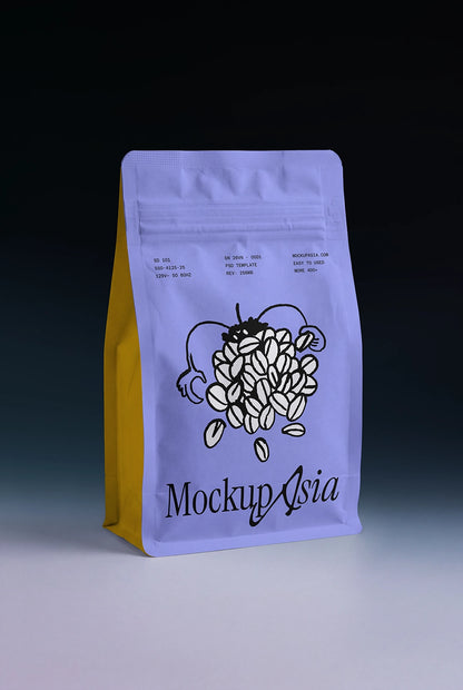 Realistic stand up pouch mockup with minimal packaging branding design