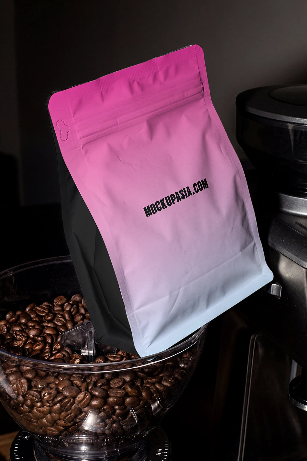 stand up pouch mockup with bold lighting for coffee branding presentation