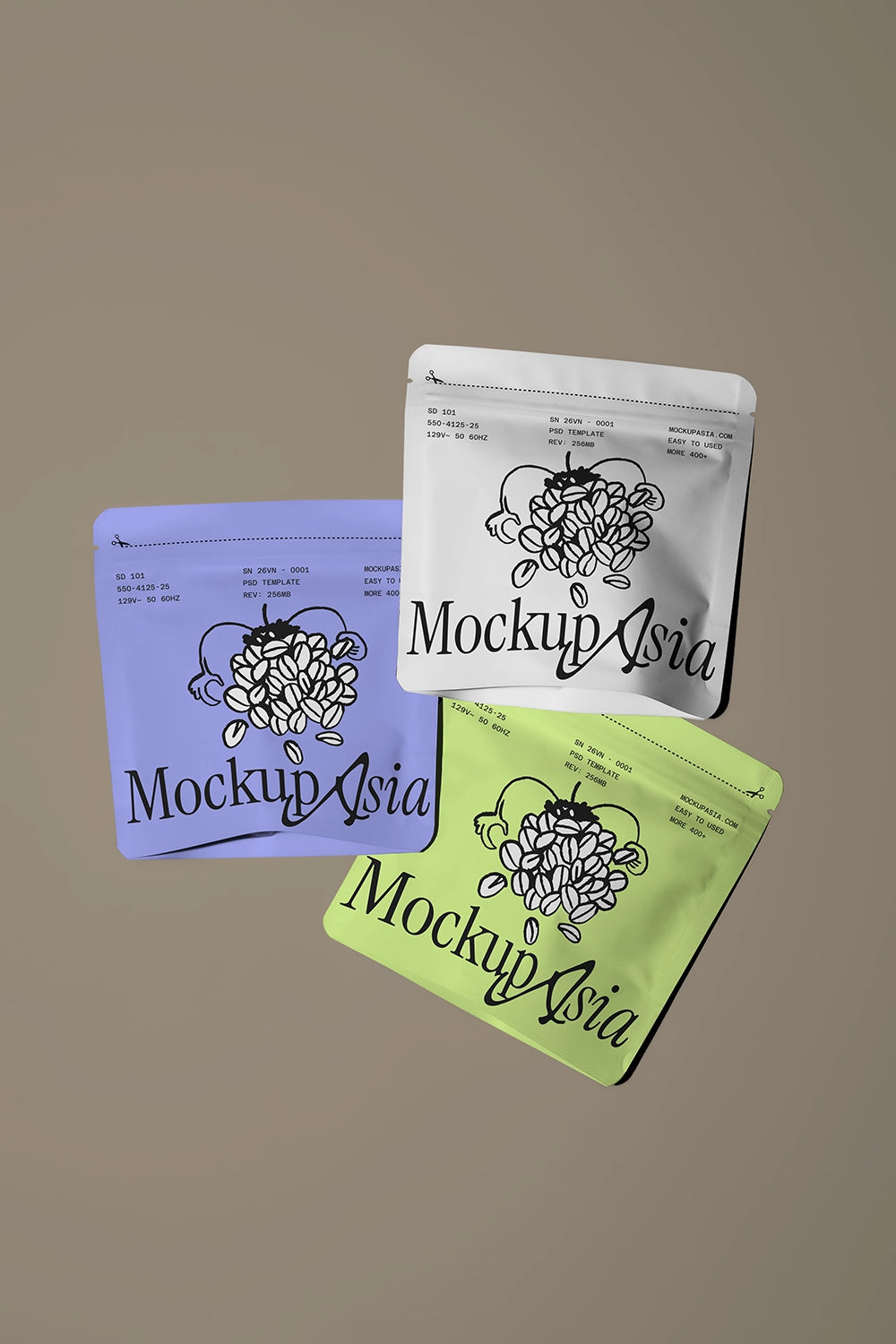 Premium flat pouch mockup template for coffee, matcha, tea, snack, supplement, cosmetic, and food packaging branding presentation PSD