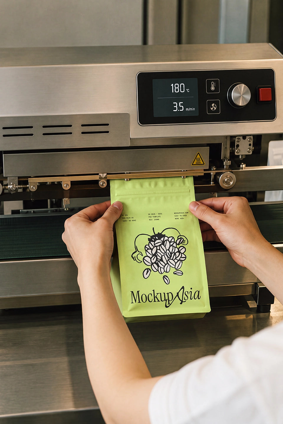 Specialty coffee roaster packaging mockup behind the scenes