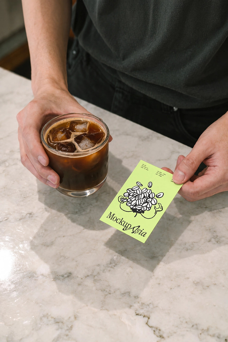 Coffee shop loyalty card mockup on marble counter