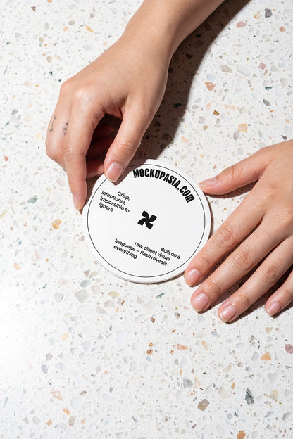 coaster mockup round coffee branding with high contrast flash lighting