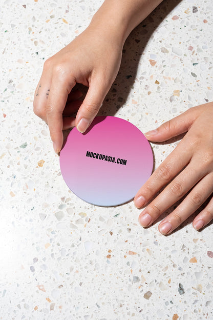 cafe coaster mockup with bold lighting and minimal circular design