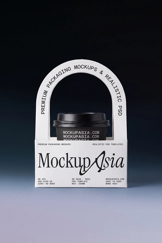 Realistic coffee cup carrier mockup with premium takeaway packaging branding