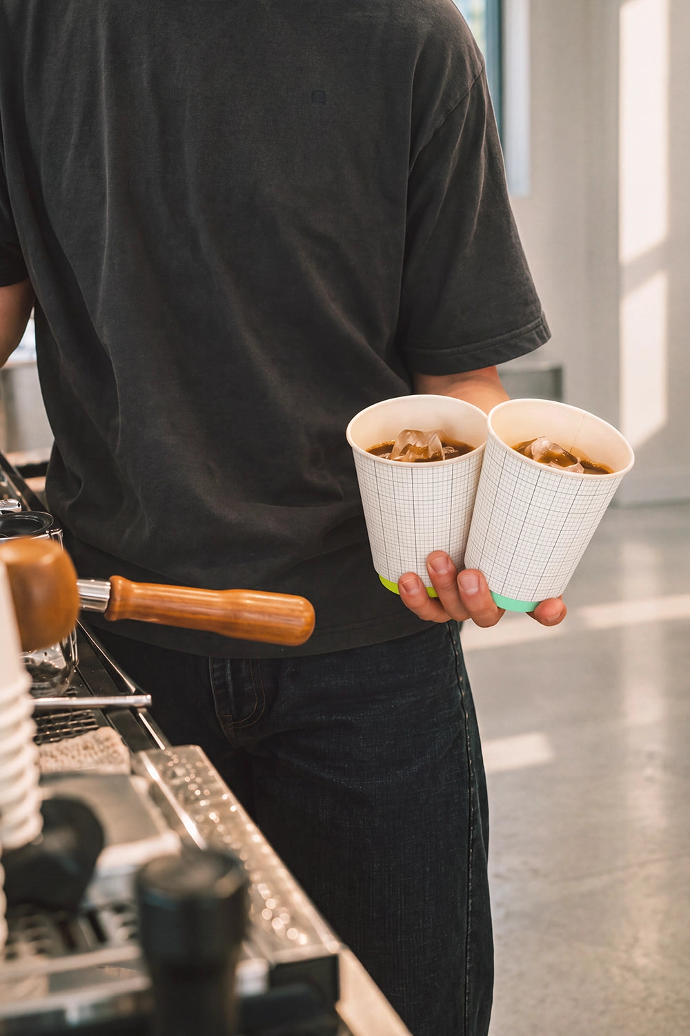 Takeaway iced coffee cup mockup with colored base band