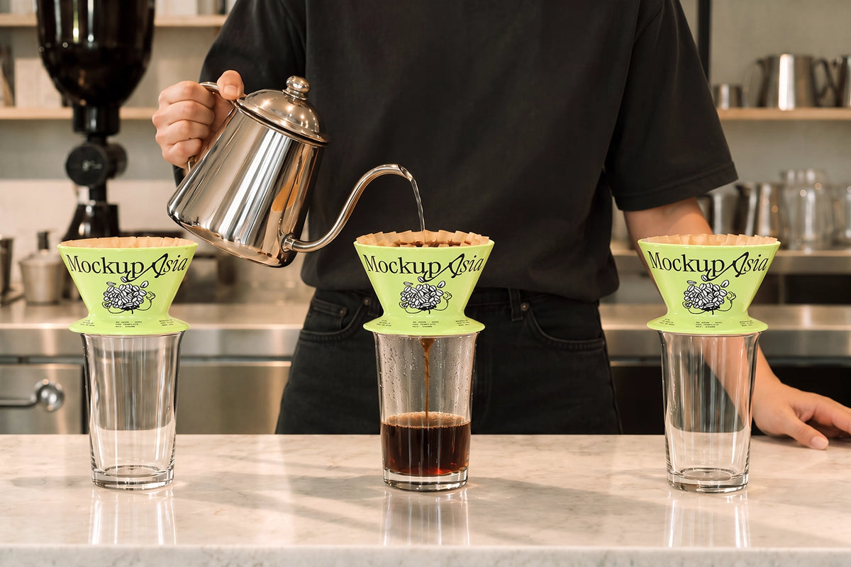 Barista slow bar brewing mockup modern café natural light