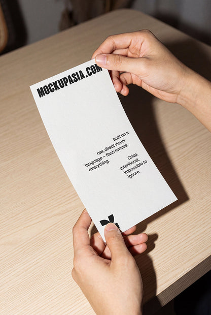 flyer mockup in hand coffee menu card with high contrast flash lighting