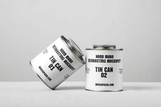 tin can mockup set with two containers in clean studio scene, minimal packaging presentation