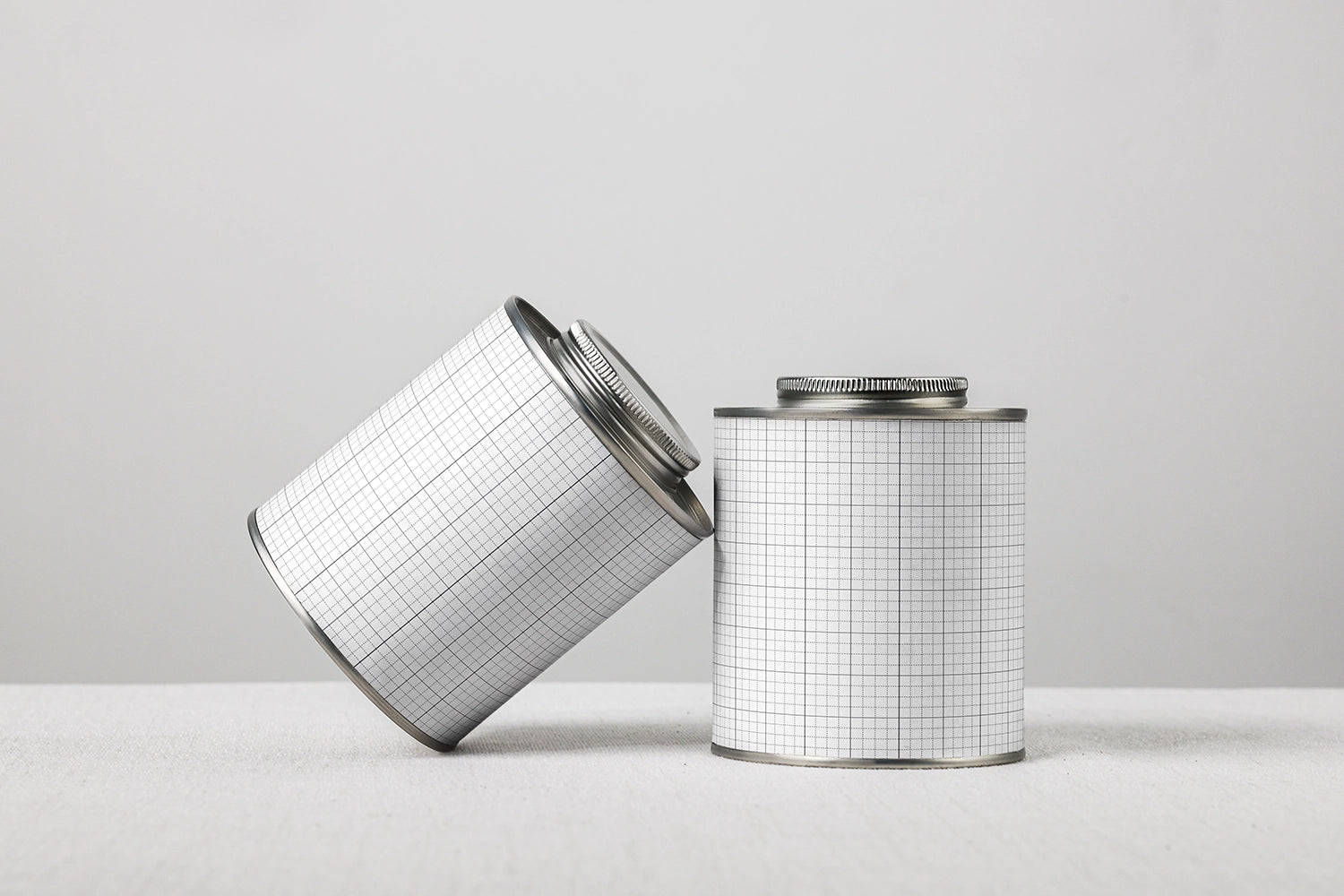 packaging tin can mockup set with two containers, simple and modern studio composition
