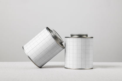 packaging tin can mockup set with two containers, simple and modern studio composition
