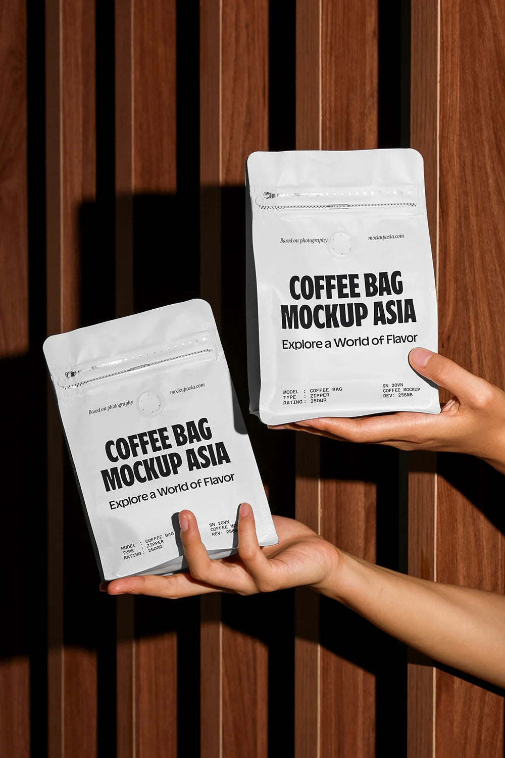 Mockup.Asia essential coffee bundle with a coffee bag mockup featuring a sleek design and realistic packaging.