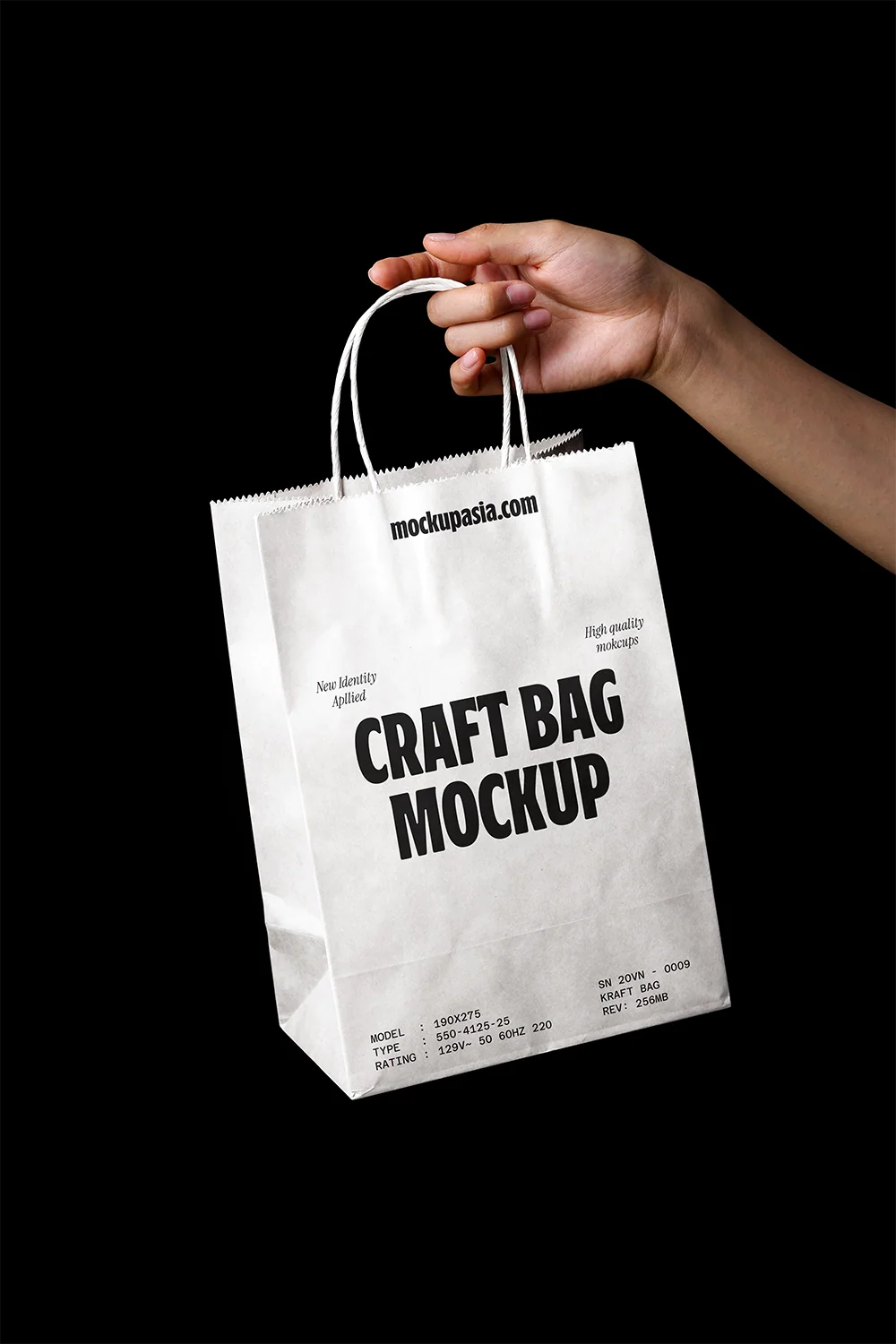 Paper caft bag mockup with a simple design, featuring a rectangular shape and sturdy handles, displayed on a plain background.