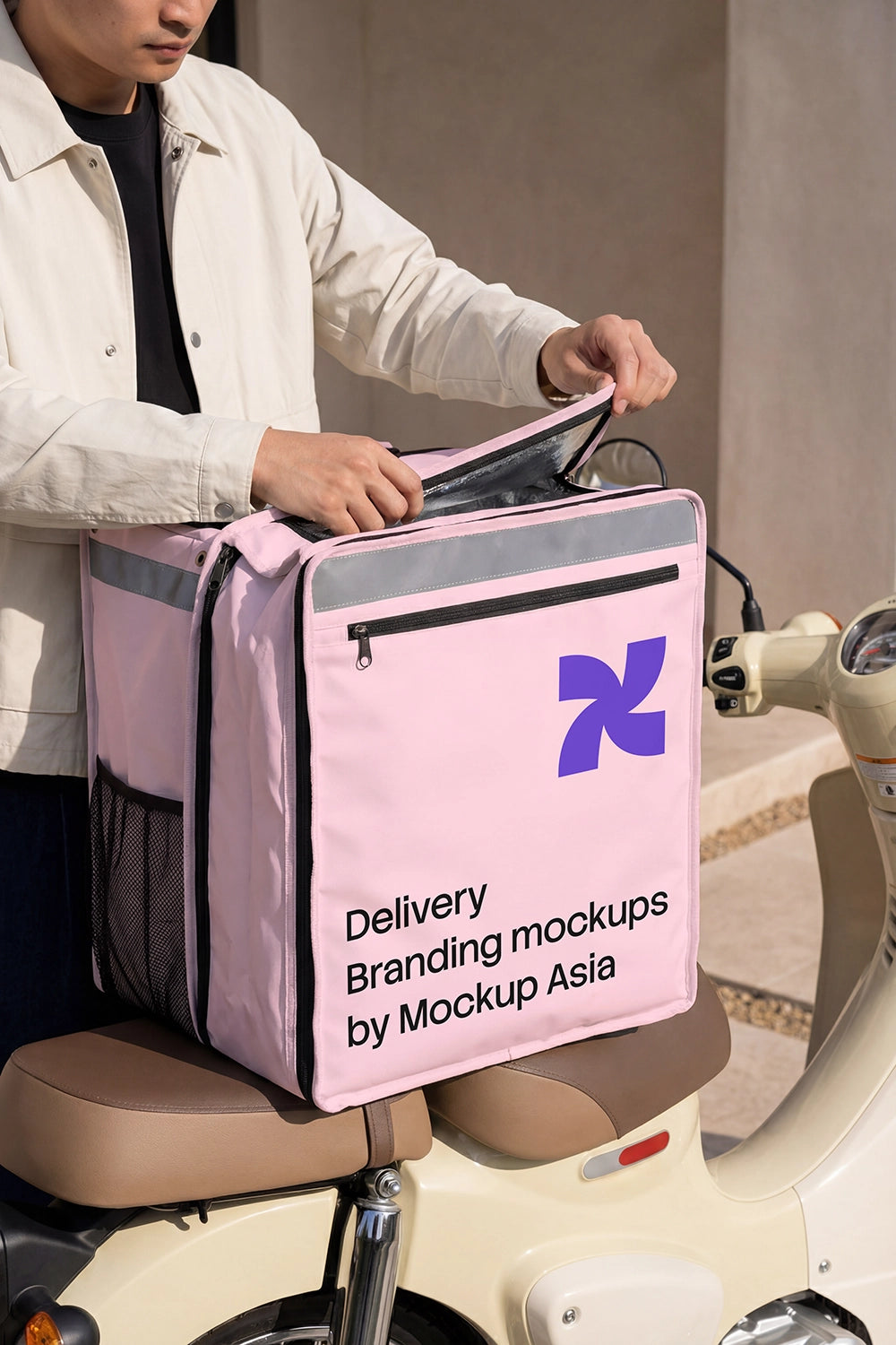 Scooter delivery bag mockup for urban courier and food branding