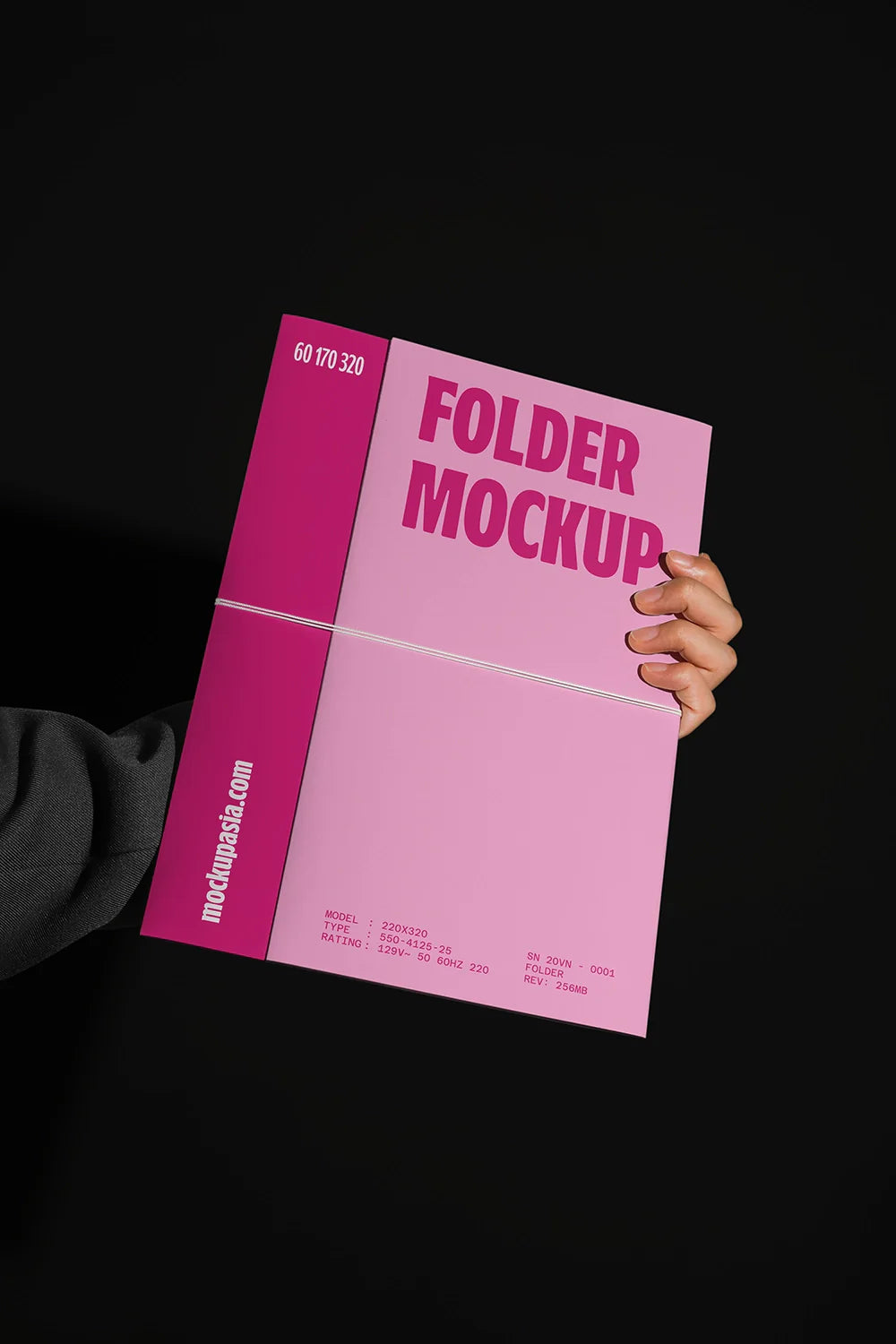 document folder mockup with minimal design, realistic hand holding and studio lighting