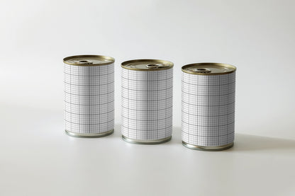 metal food can mockup trio with clean layout and soft studio lighting