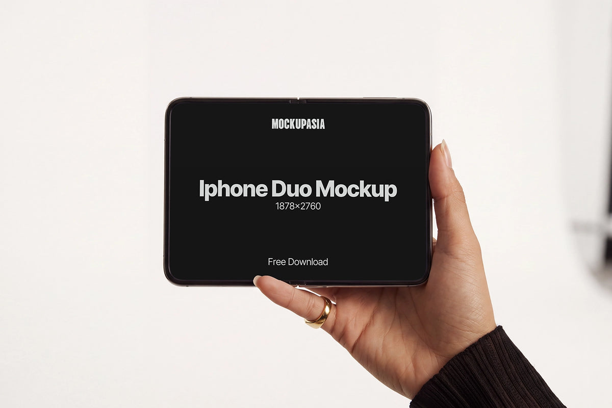 iPhone duo handheld mockup template for app and website designs