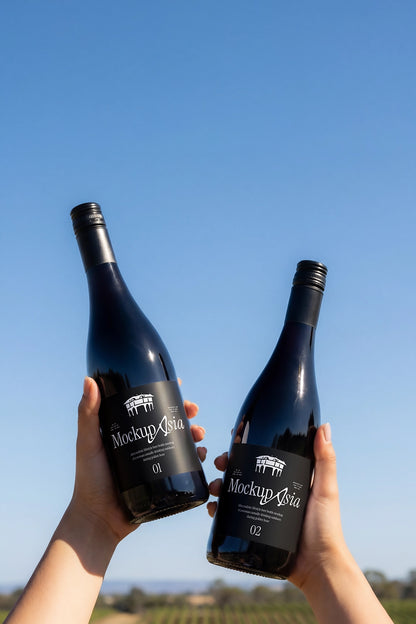 Two premium bottle mockups with realistic reflections and branding surfaces