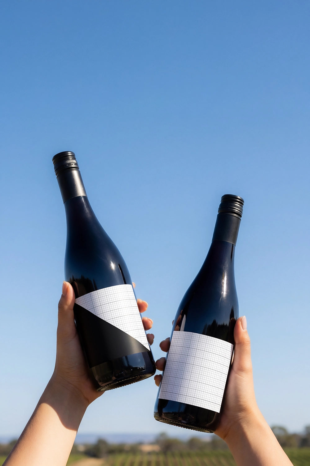 High resolution dual bottle branding mockup with outdoor lifestyle presentation