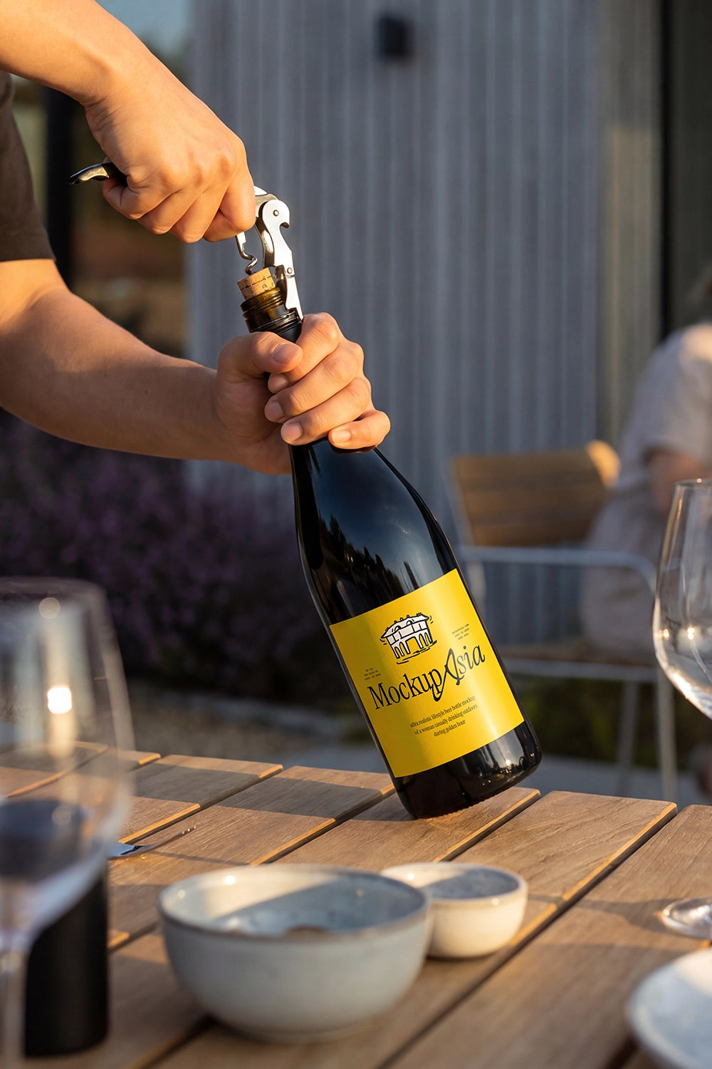 Premium bottle label mockup showing authentic product interaction