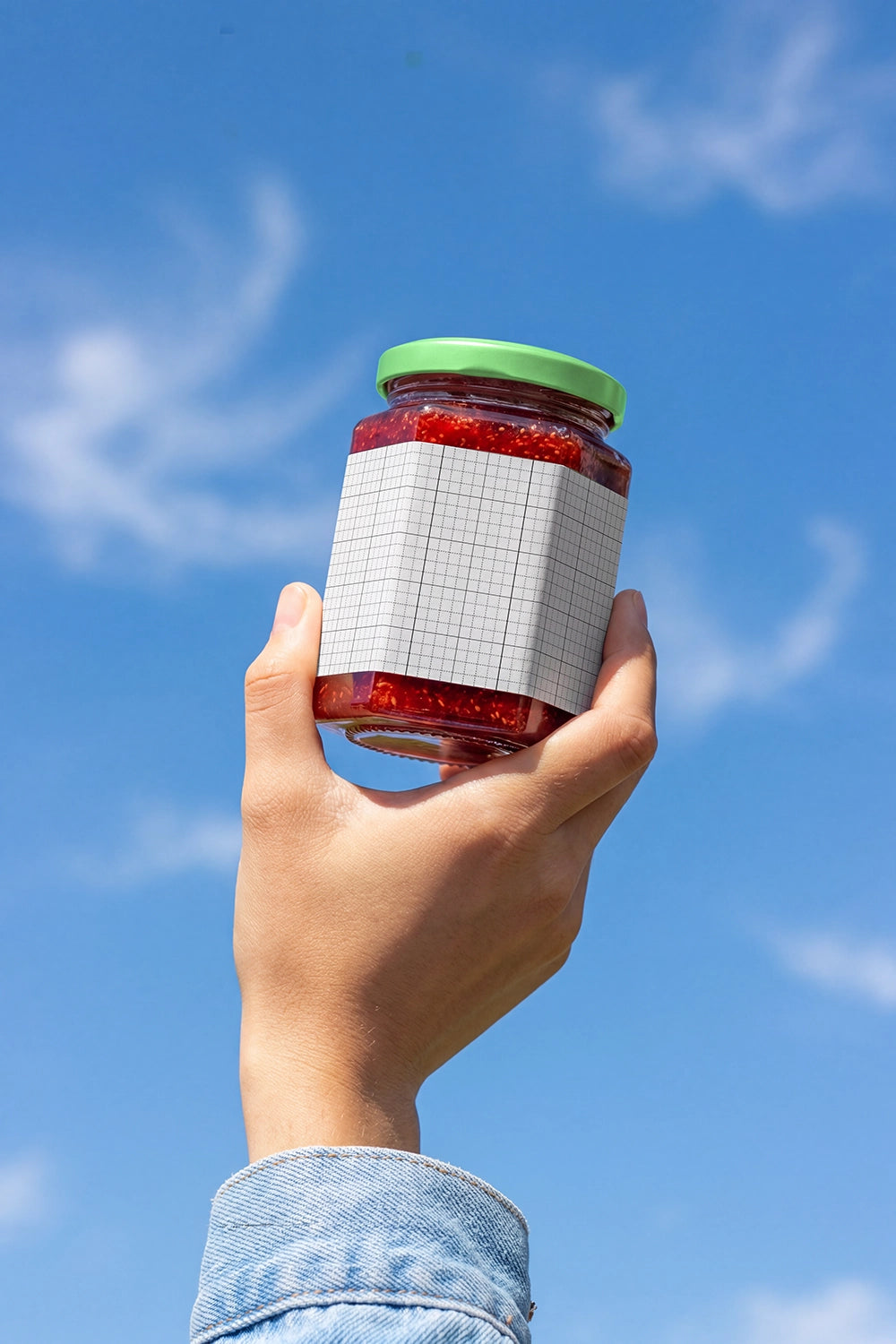 Hexagon jam jar label mockup from Mockup.Asia showcasing a clear hexagonal jar with a label design.
