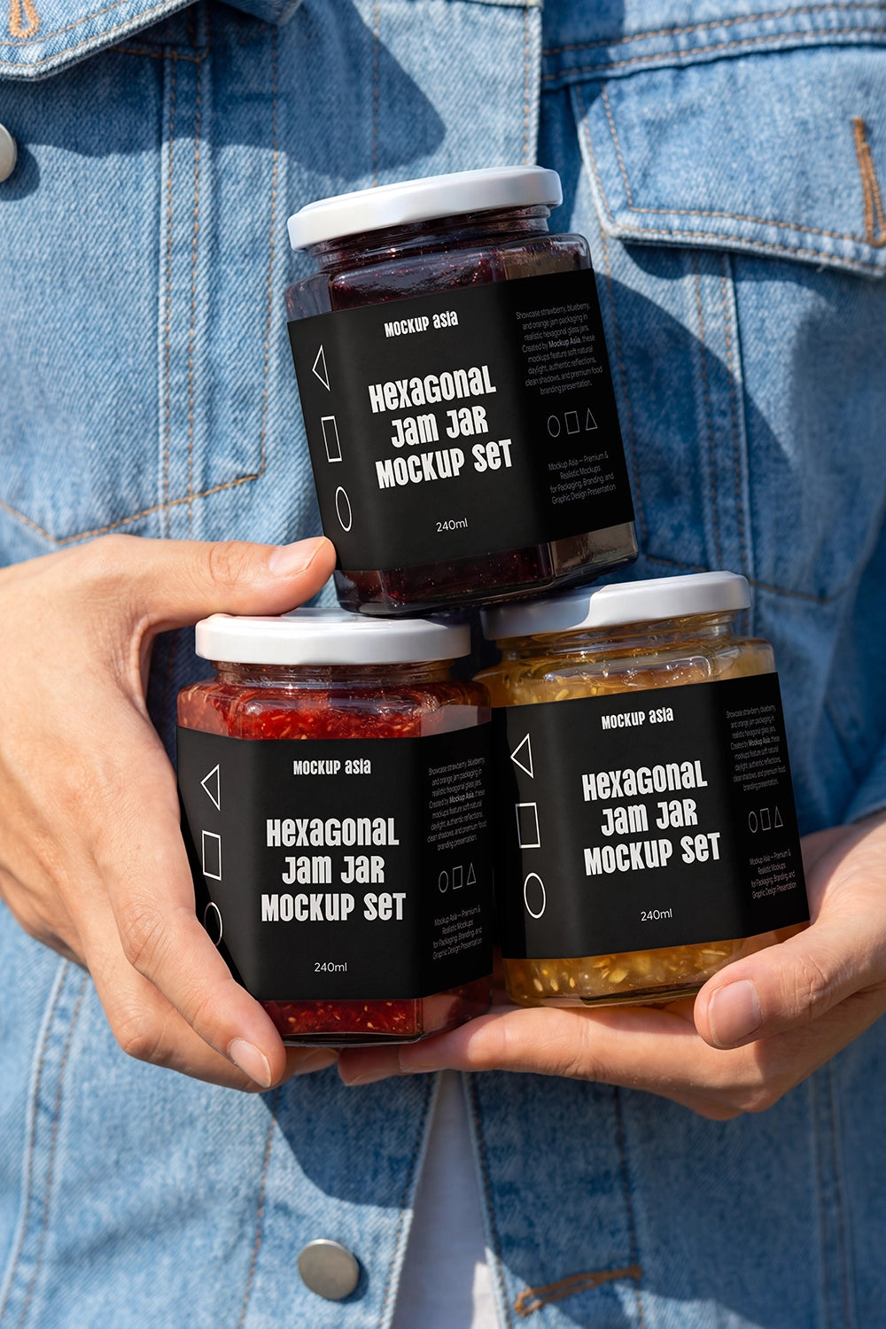 Realistic glass preserve jar mockup set for food packaging branding