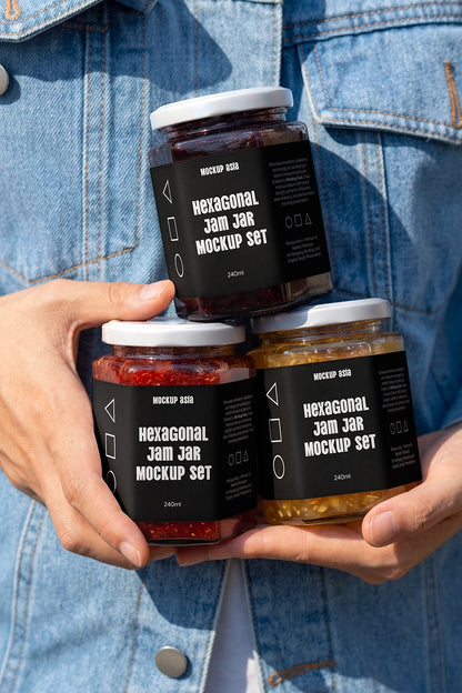 Realistic glass preserve jar mockup set for food packaging branding