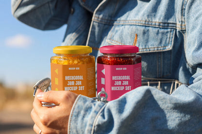 Hexagonal food packaging mockup featuring natural daylight presentation