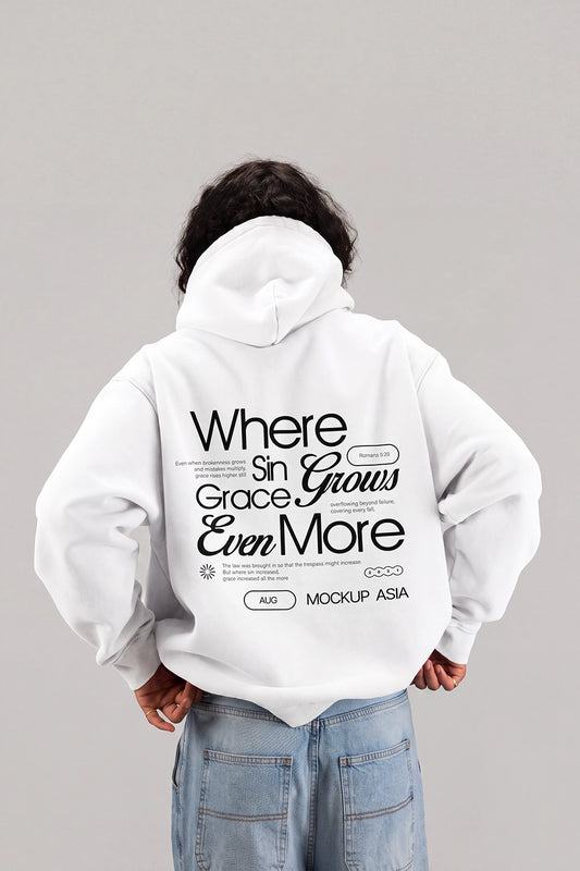 Hoodie mockup PSD showing oversized white hoodie from the back