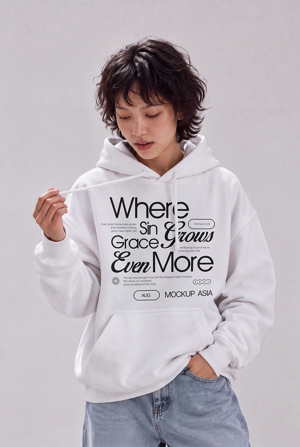 White hoodie mockup PSD front view with blank design area
