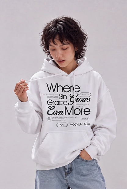 White hoodie mockup PSD front view with blank design area