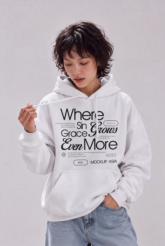 White hoodie mockup PSD front view with blank design area