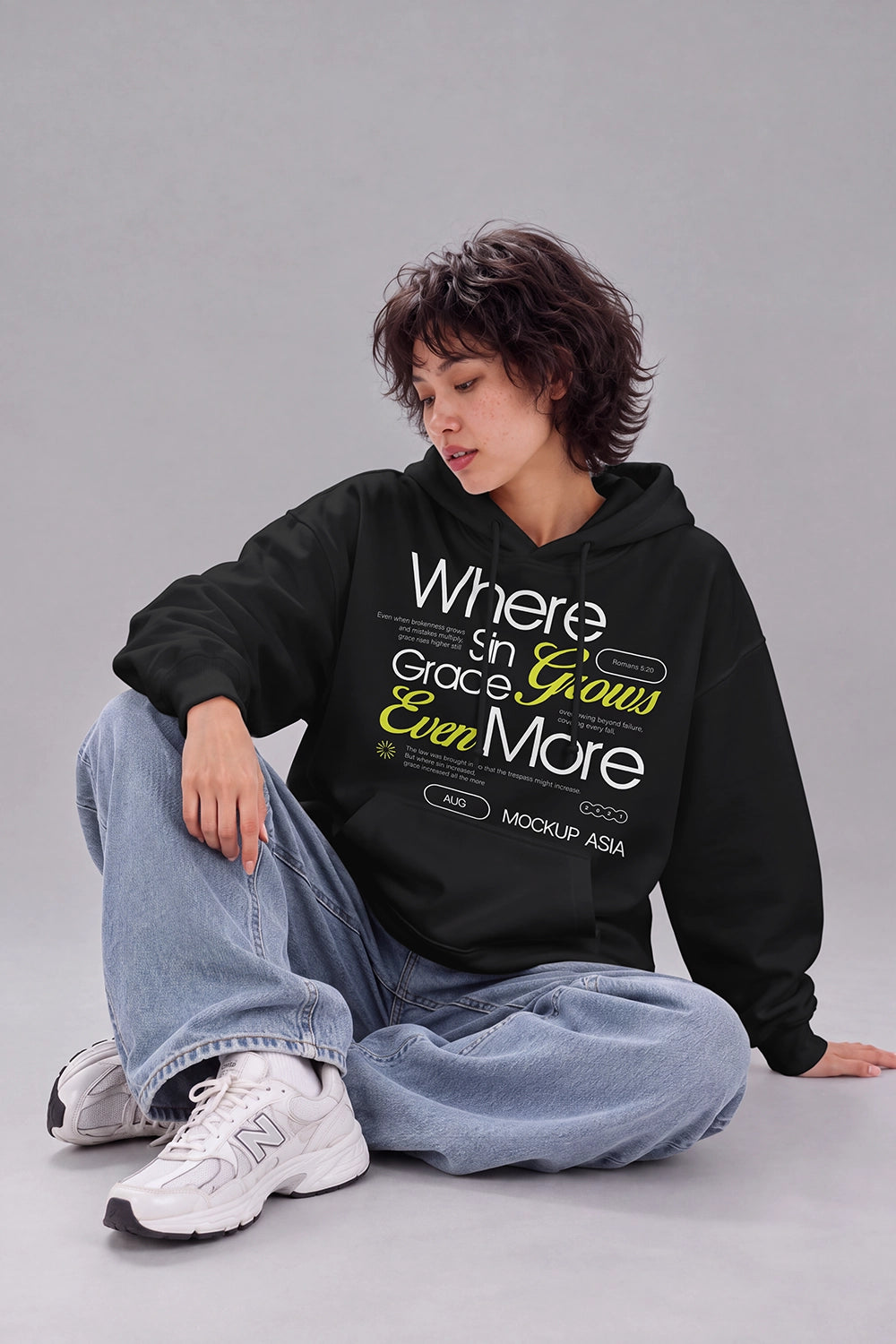Front white hoodie clothing mockup featuring female model