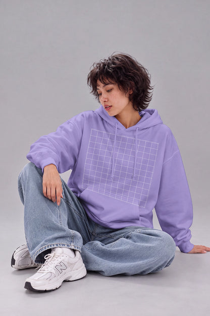 Fashion hoodie mockup with model wearing white sweatshirt and jeans