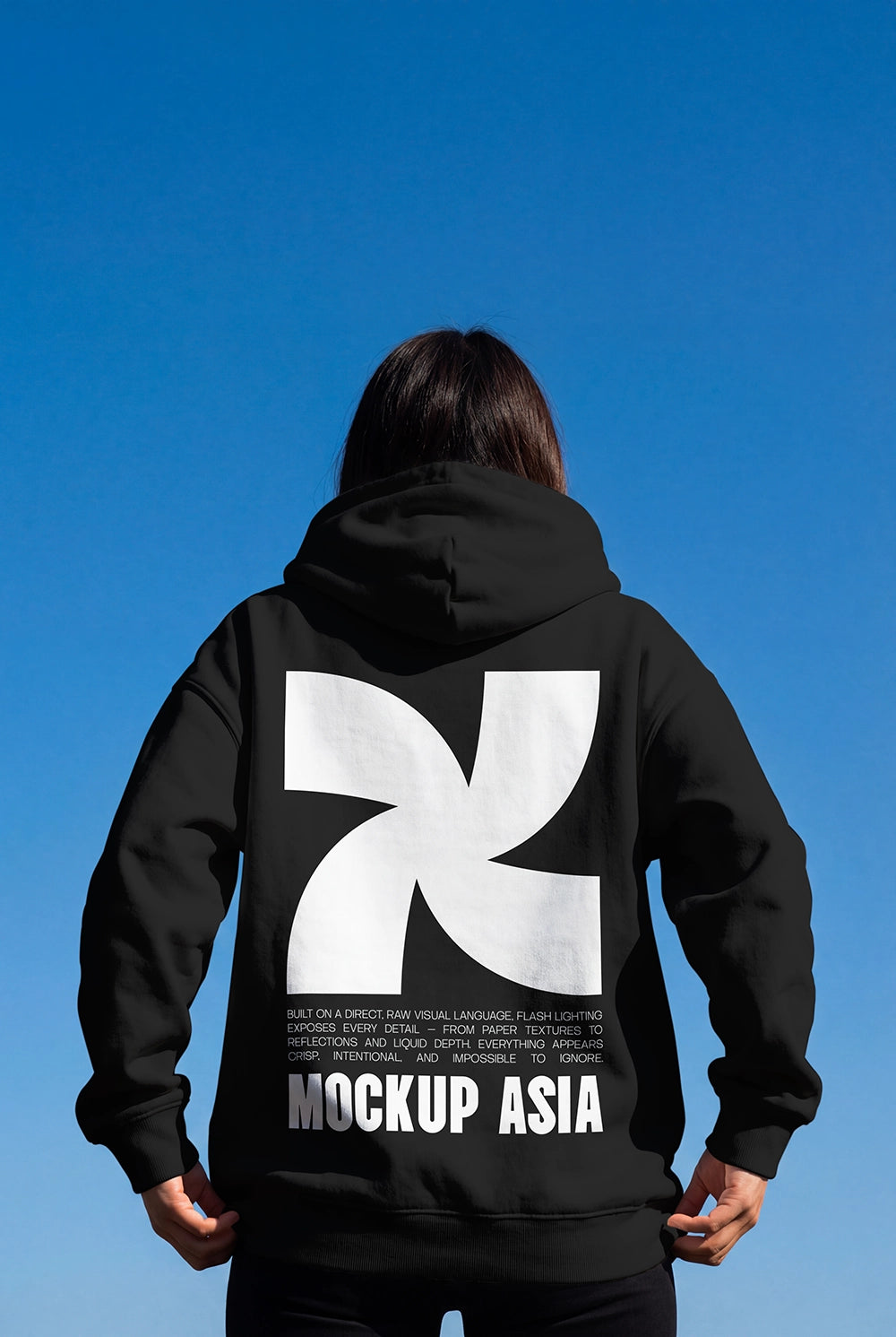 realistic hoodie mockup worn from behind with oversized back design placement