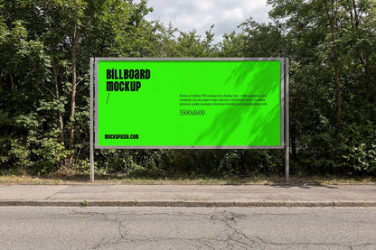 street billboard mockup with metal frame and tree shadow lighting effect
