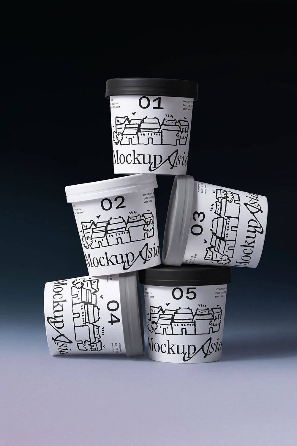 Stacked ice cream cup mockup with realistic dessert packaging branding