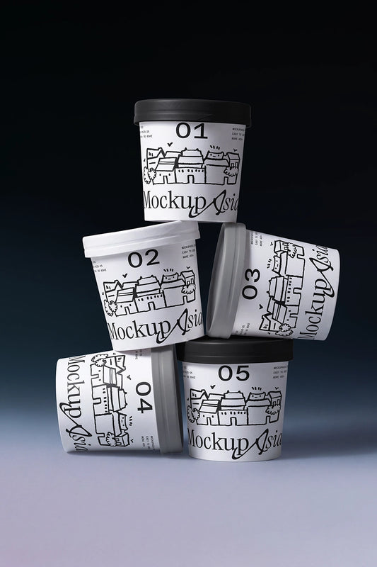 Stacked ice cream cup mockup with realistic dessert packaging branding