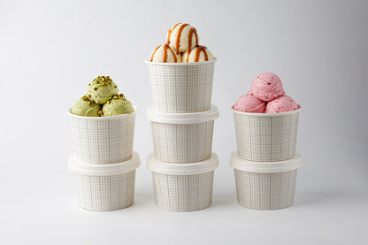 Dessert branding mockup with stacked ice cream cups and realistic topping presentation