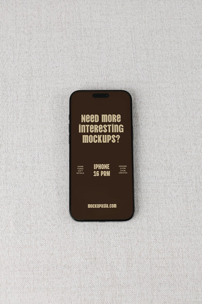 realistic iphone mockup with blank screen and soft neutral textile surface