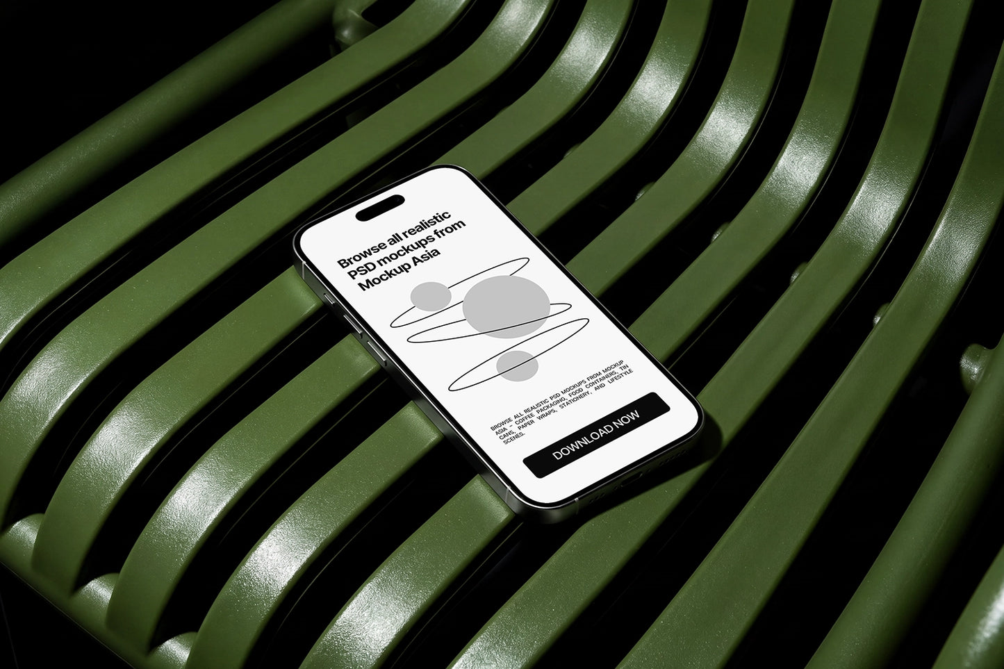 Realistic iPhone mockup on abstract green sculptural surface