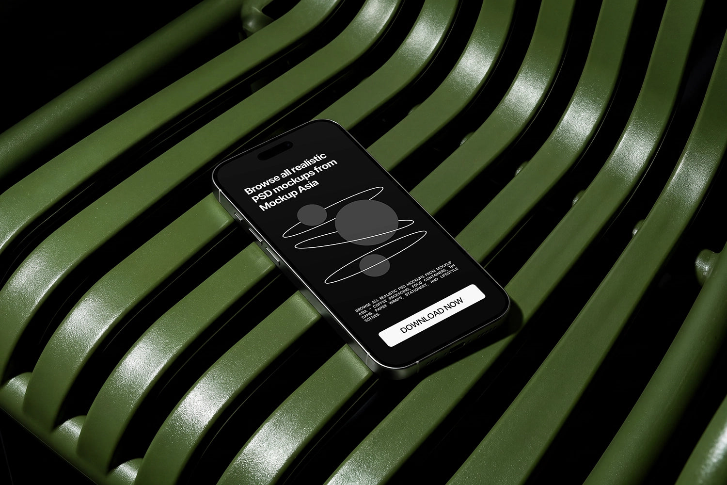 Modern mobile phone mockup on glossy curved green background
