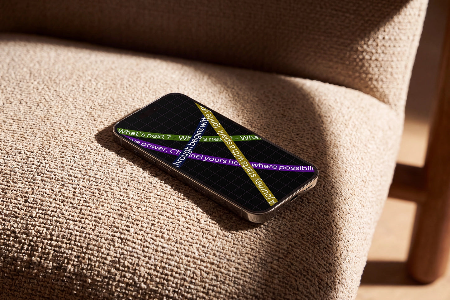 iPhone screen mockup PSD with warm natural lighting and shadows